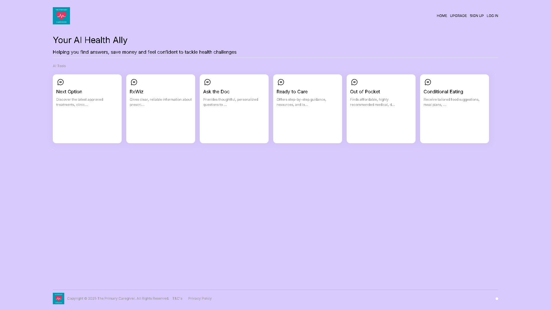 The Primary Caregiver Interface Screenshot - Health & Wellness Tool