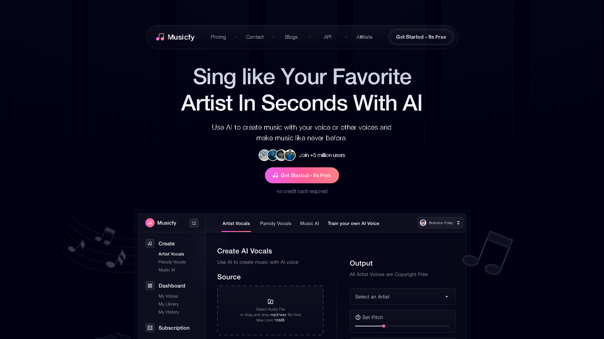 Musicfy AI Interface Screenshot - Music & Audio Tool