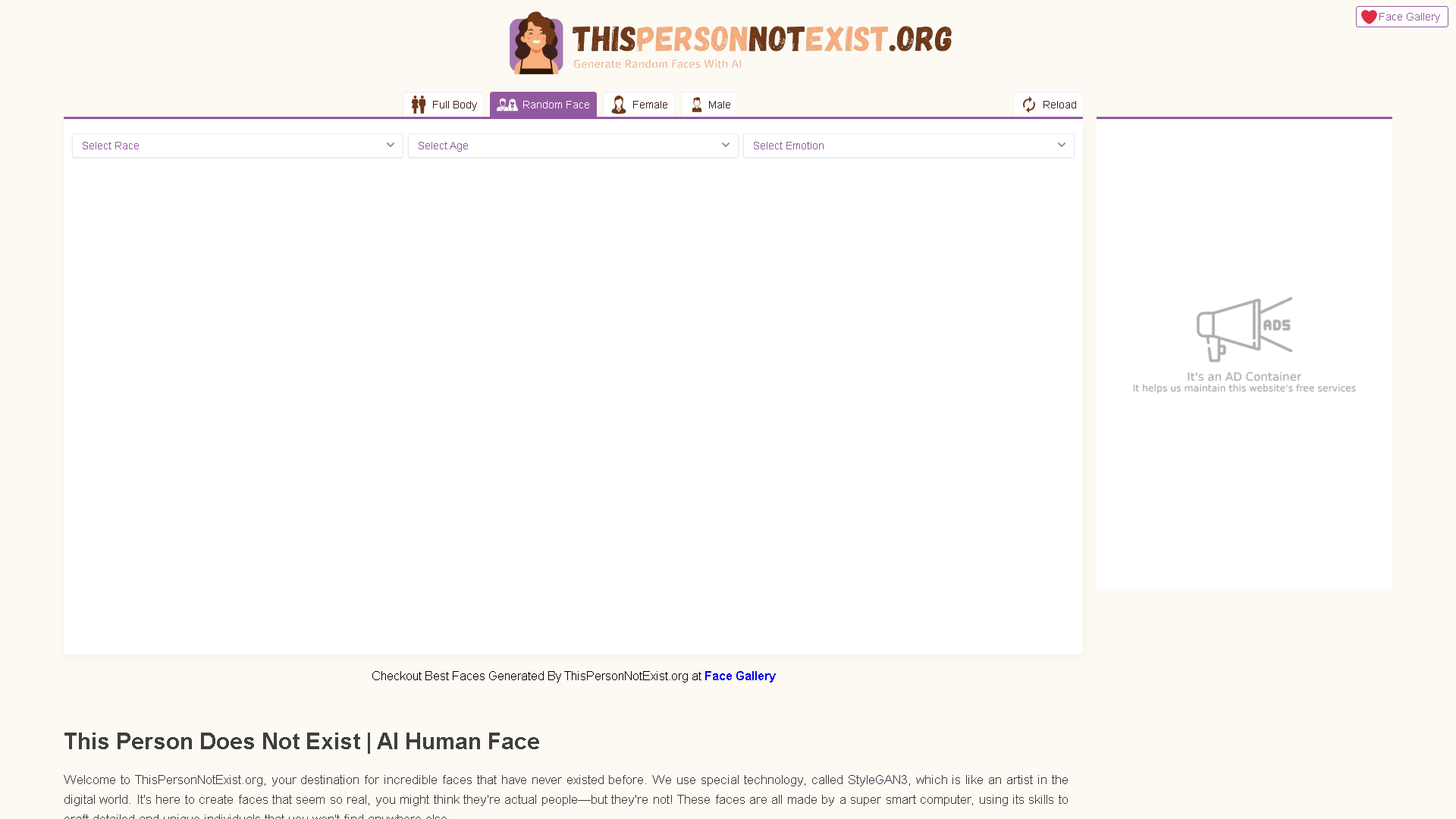 ThisPersonNotExist.org Interface Screenshot - Image Generation & Editing Tool