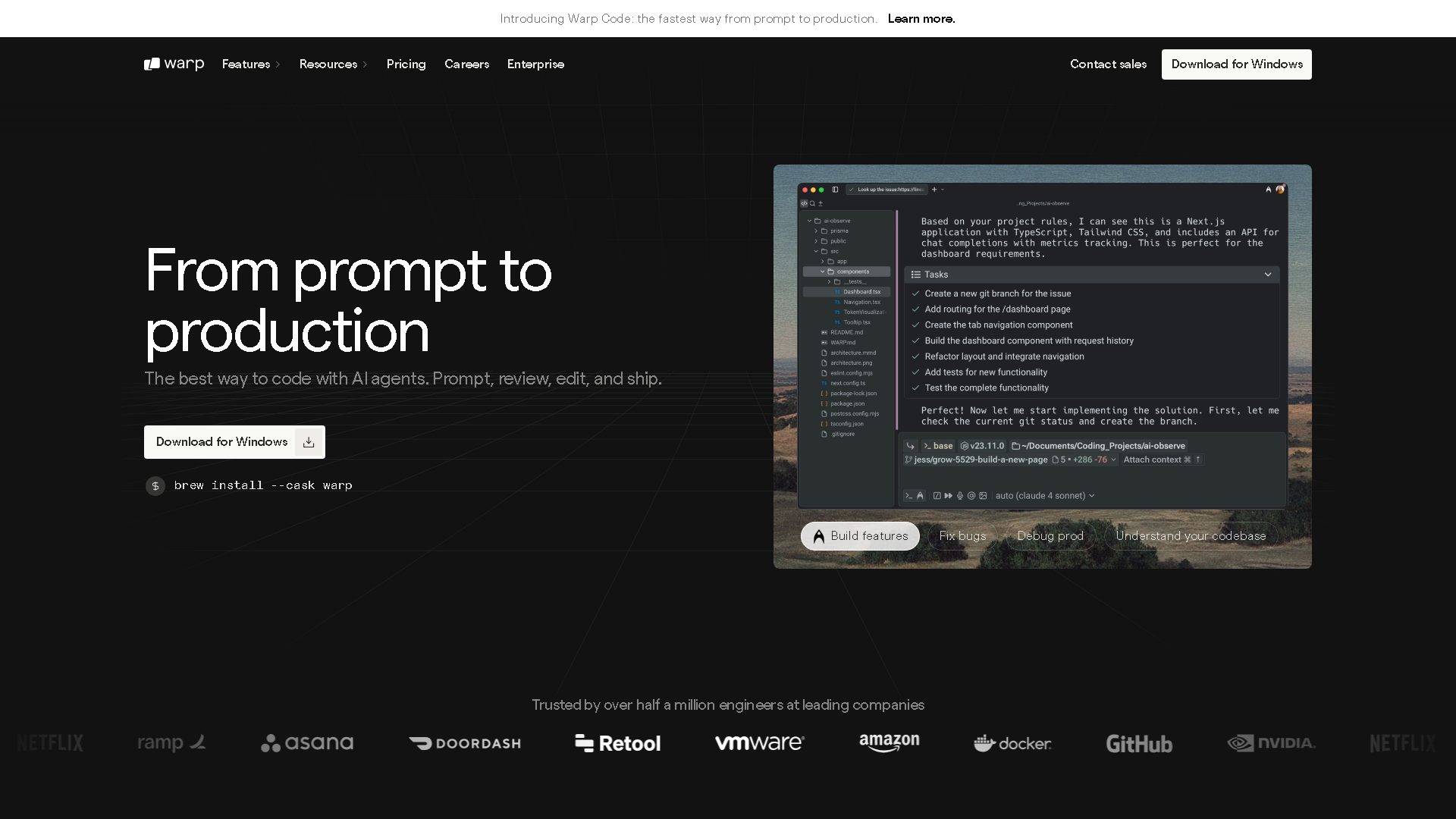 Warp Interface Screenshot - Coding & Development Tool