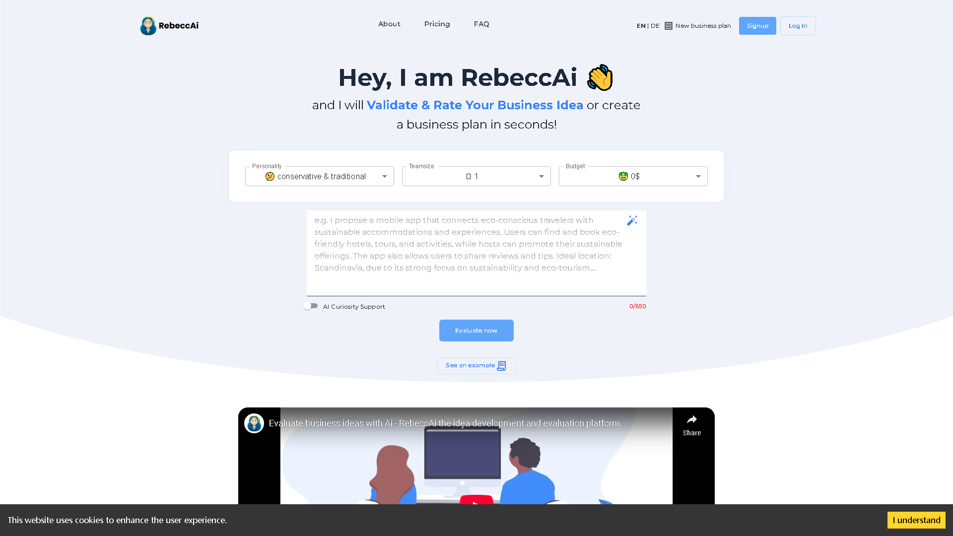 RebeccAi Interface Screenshot - Business Research Tool