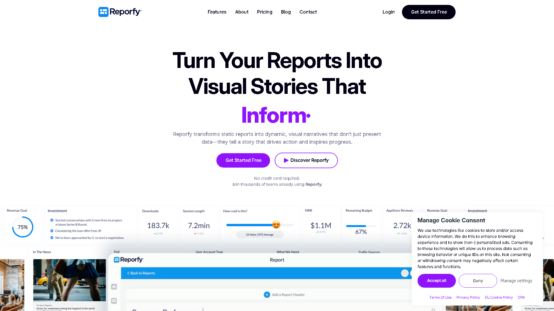 Reporfy Interface Screenshot - Writing & Editing Tool