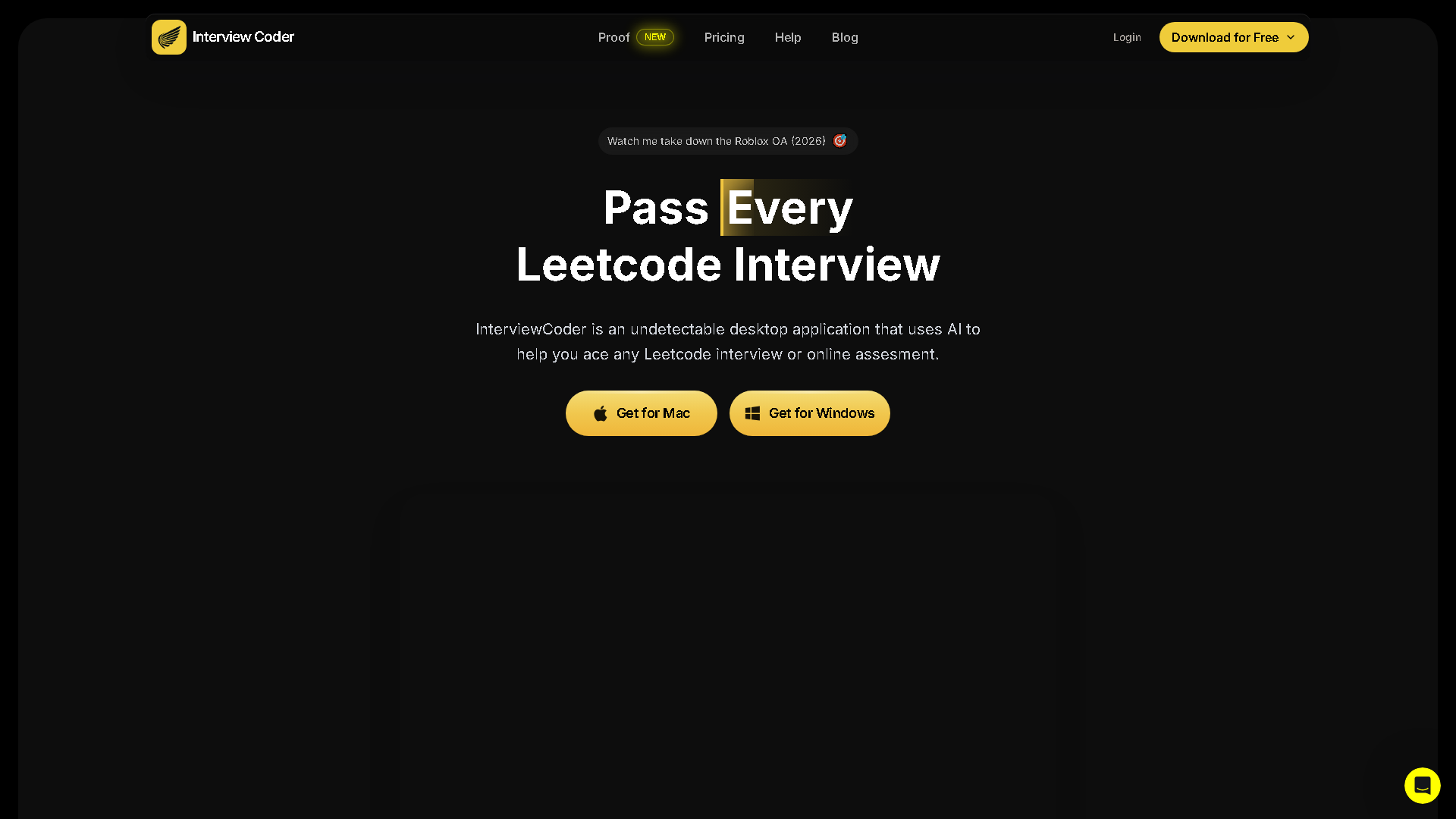 Interview Coder Interface Screenshot - AI Detection & Anti-Detection Tool