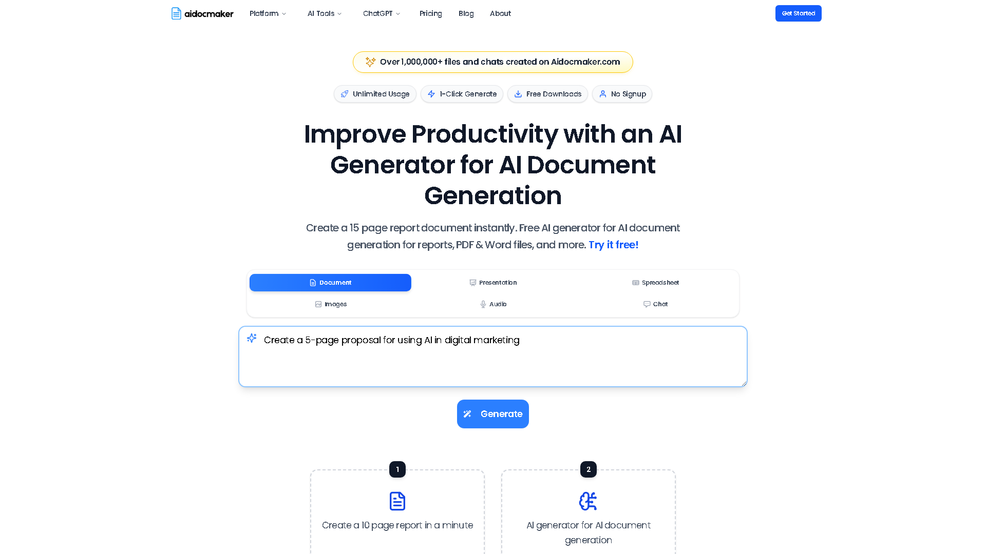 Aidocmaker.com Interface Screenshot - Writing & Content Tool