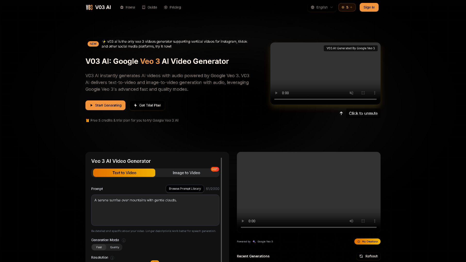 V03AI Interface Screenshot - Voice Generation & Conversion Tool
