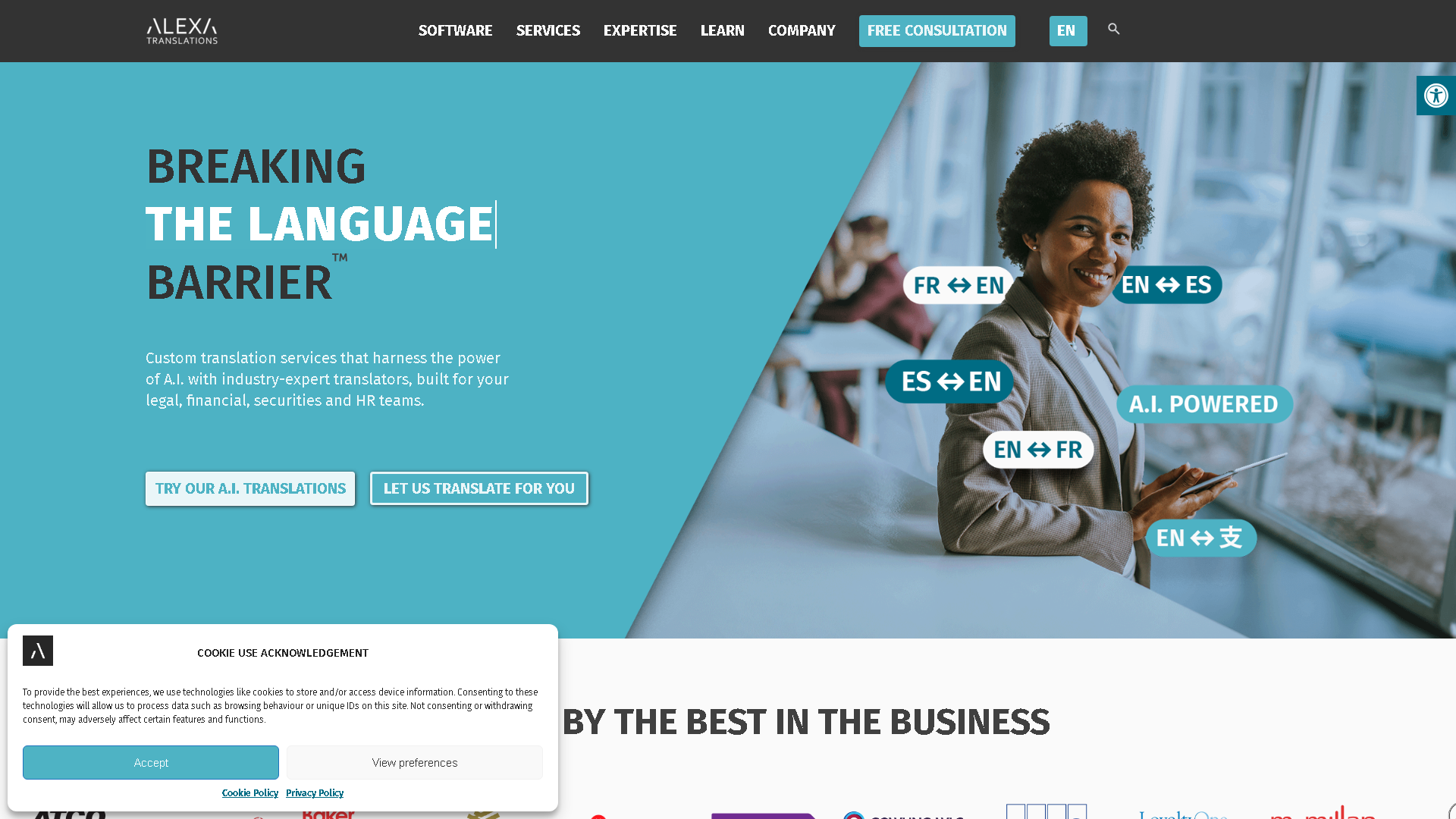 Alexa Translations Interface Screenshot - Legal & Finance Tool