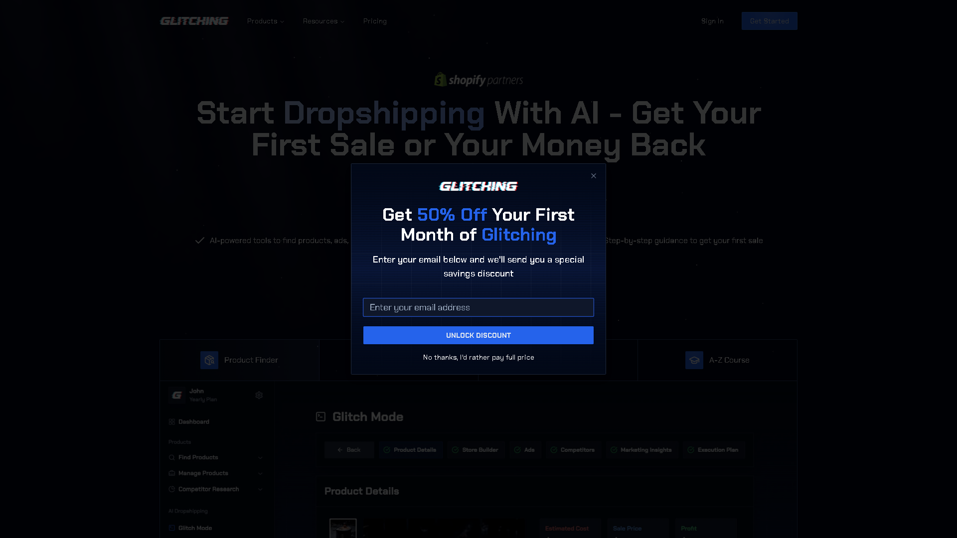 Glitching AI Interface Screenshot - Writing & Editing Tool