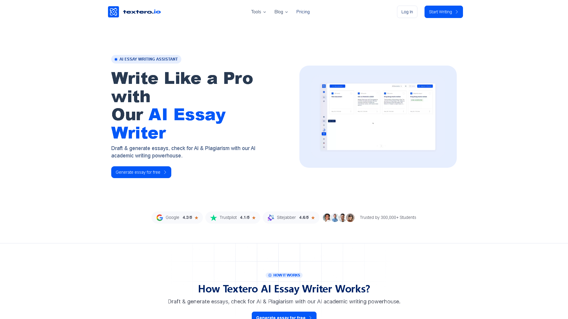 Textero.ai Interface Screenshot - Writing & Editing Tool