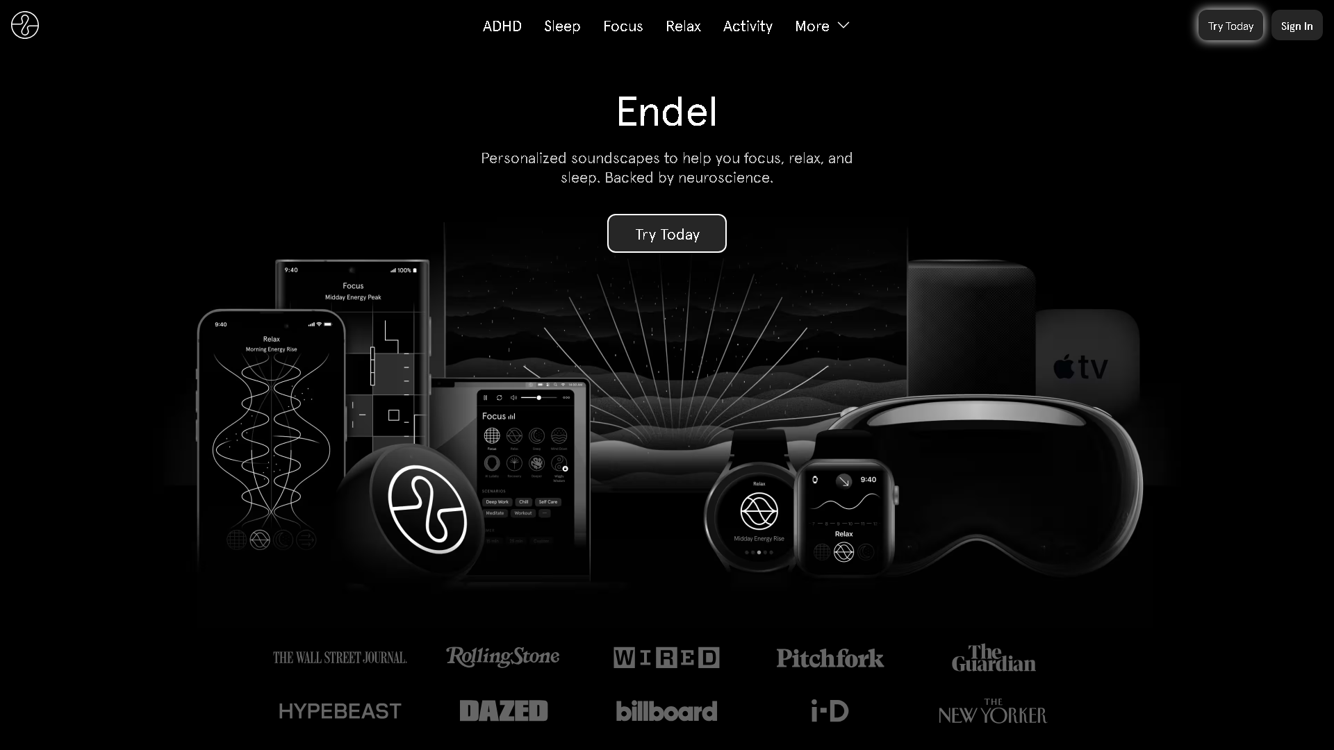 Endel Interface Screenshot - Audio & Voice Tool