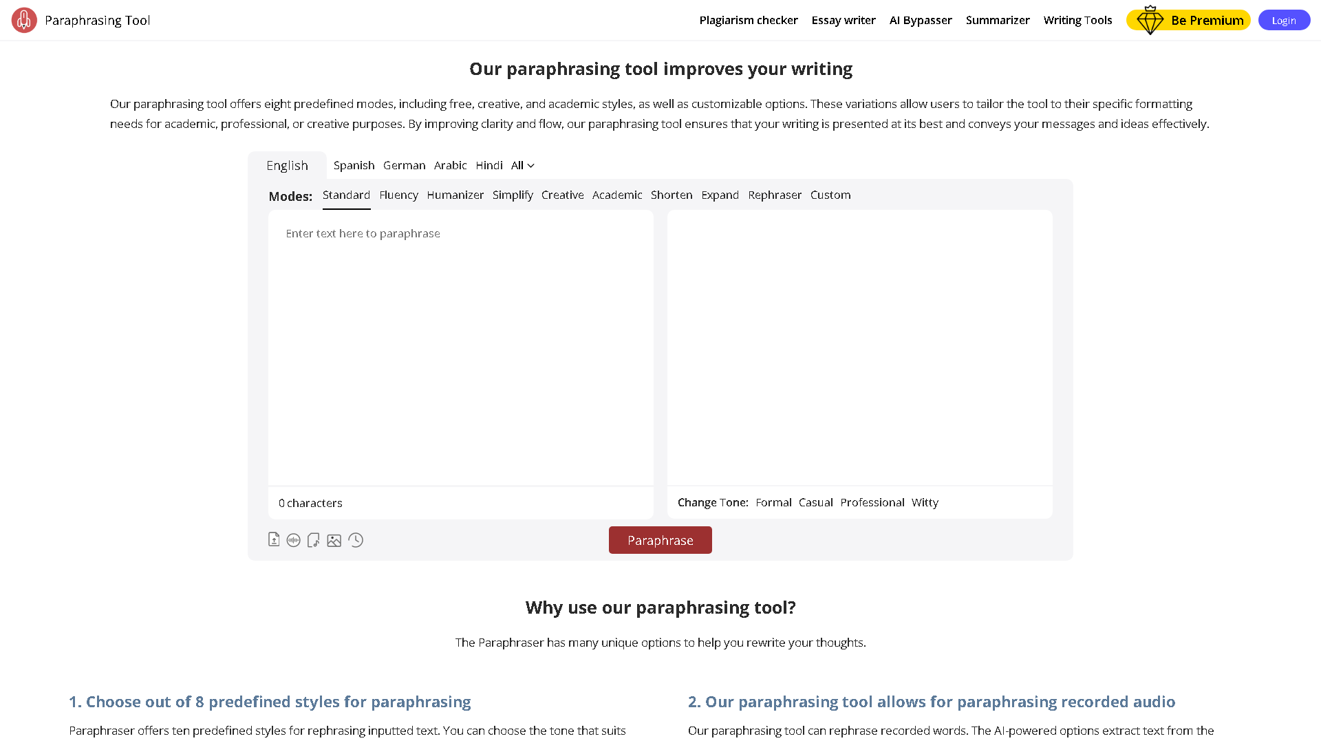 Paraphrasing Tool Interface Screenshot - Writing & Editing Tool