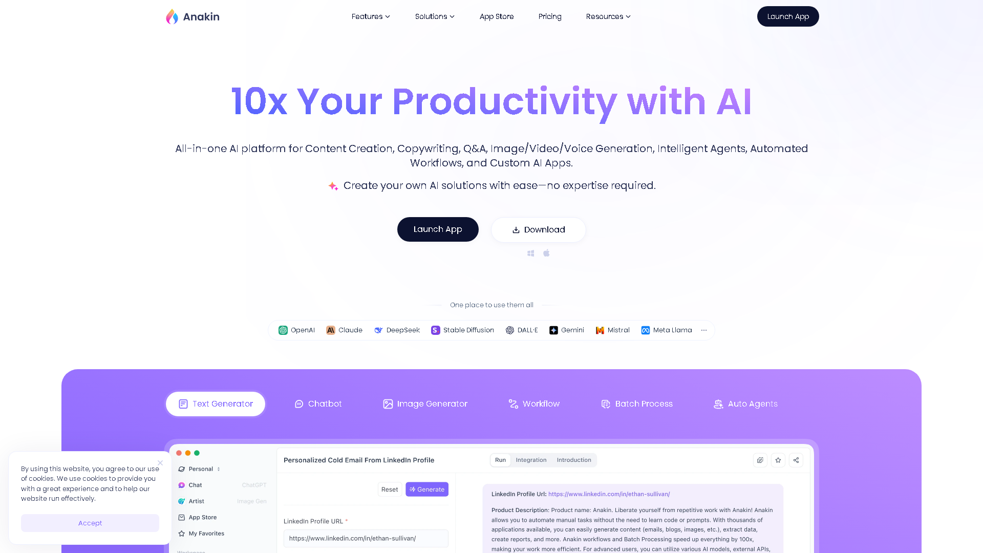 Anakin.ai Interface Screenshot - Writing & Editing Tool