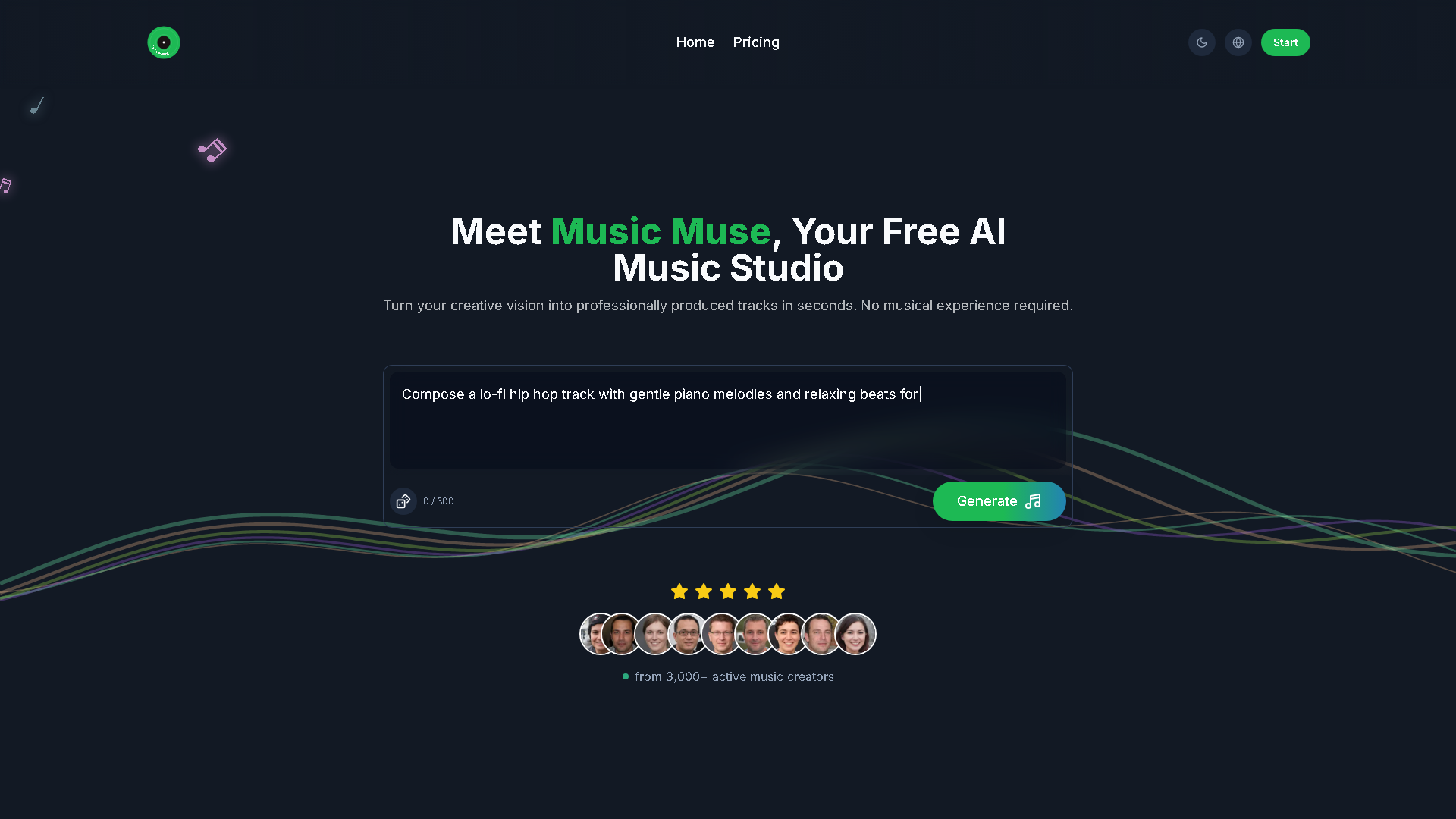 Music Muse AI Interface Screenshot - Music & Audio Tool