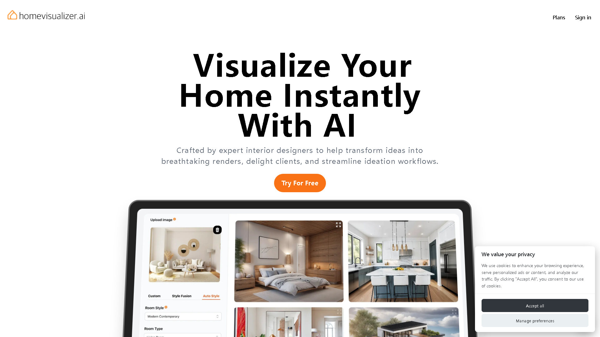 HomeVisualizer.AI Interface Screenshot - Image & Design Tool