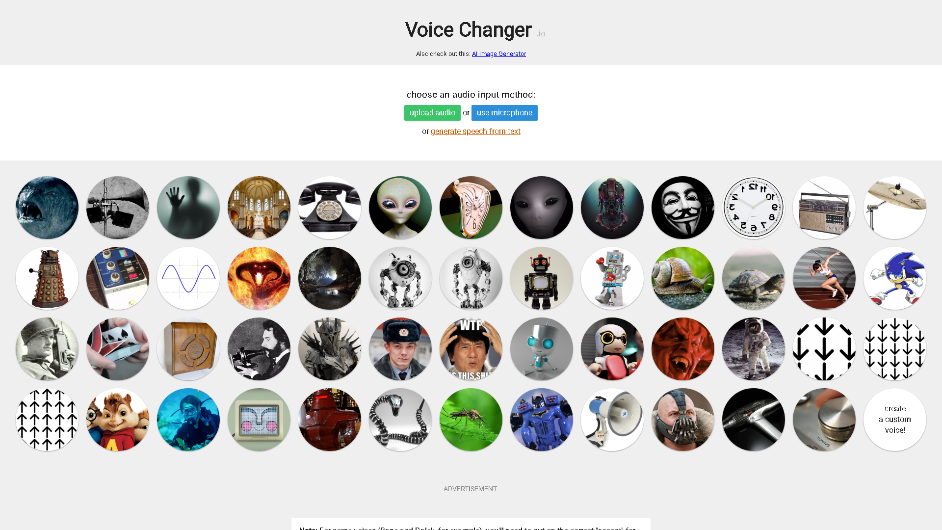 Voice Changer .io Interface Screenshot - Writing & Editing Tool