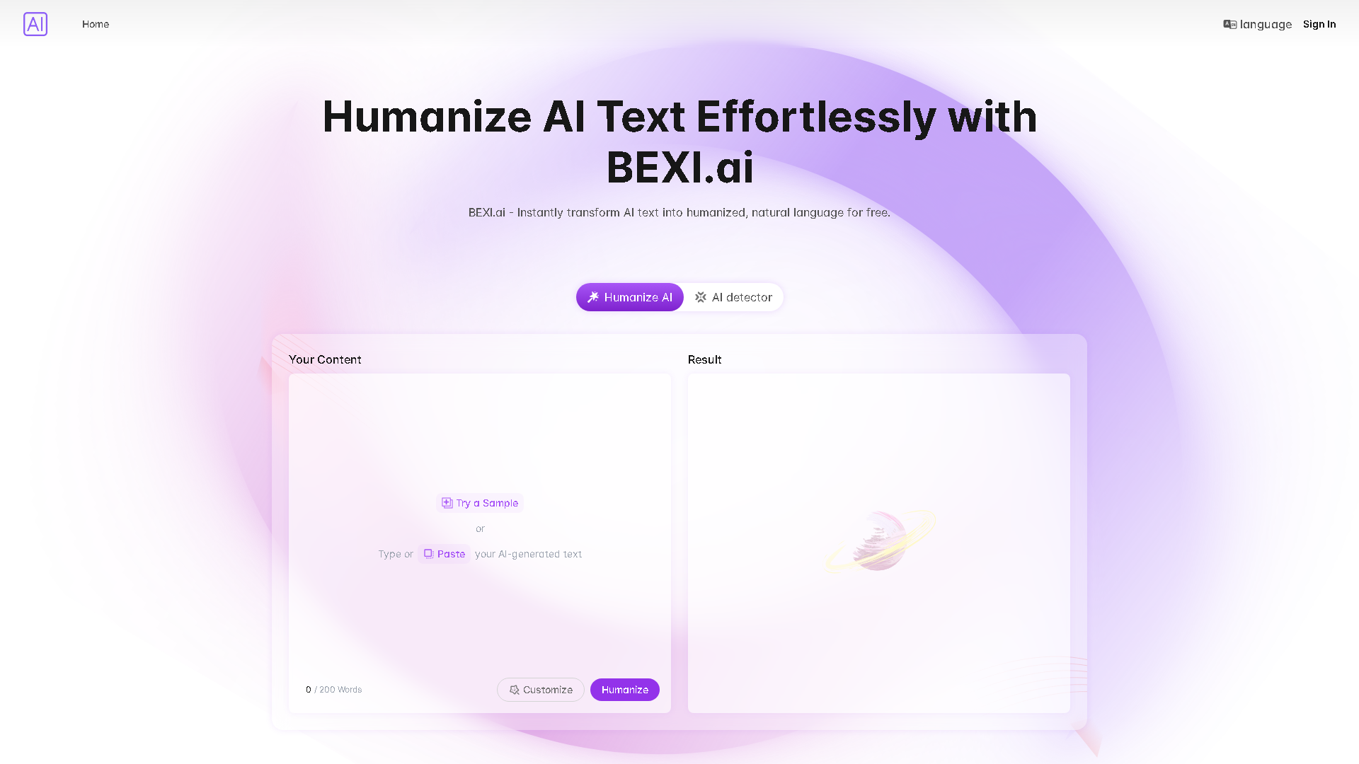 BEXI.ai Interface Screenshot - Writing & Editing Tool