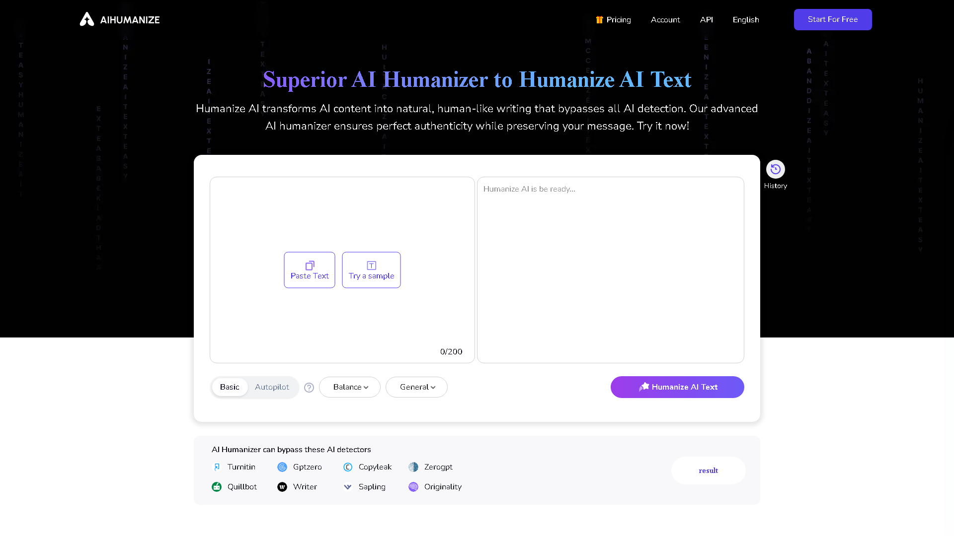 AI Humanize Interface Screenshot - Writing & Editing Tool