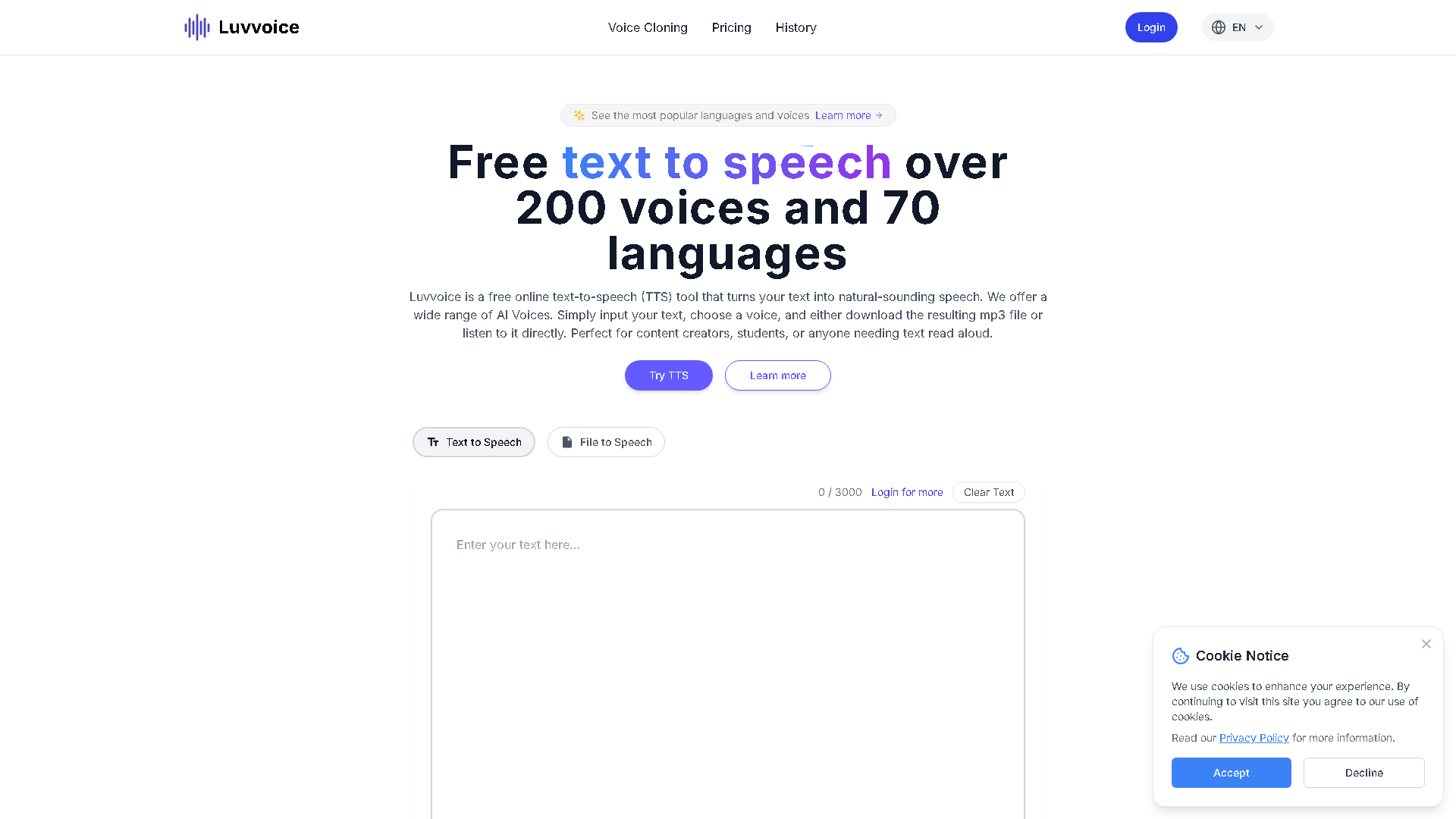 Luvvoice Interface Screenshot - Voice Generation & Conversion Tool