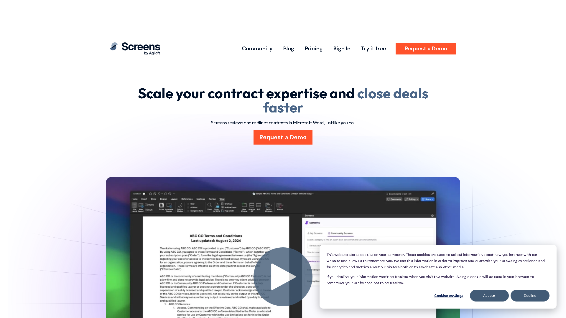 Screens AI Interface Screenshot - Legal & Finance Tool