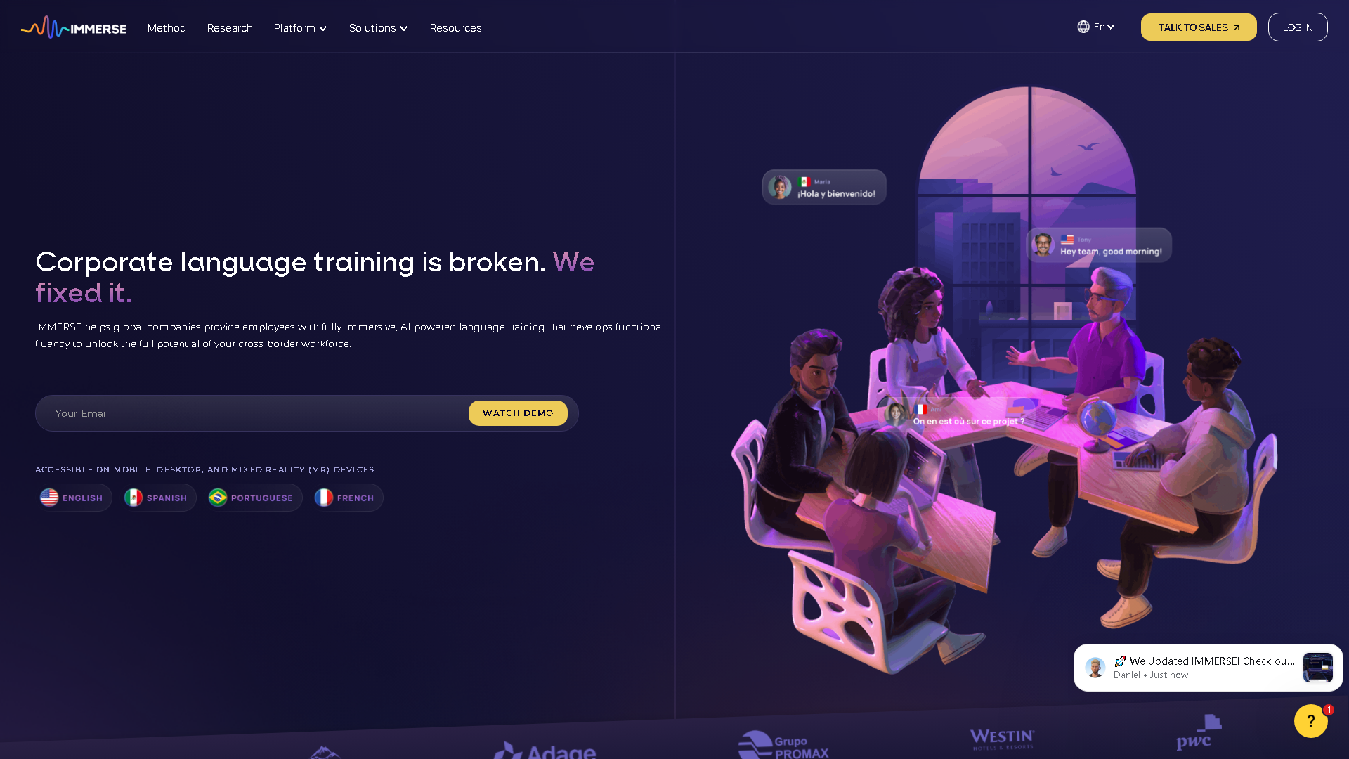 IMMERSE Interface Screenshot - Education & Learning Tool