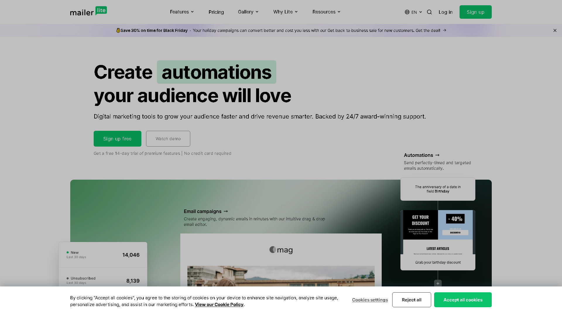 MailerLite Interface Screenshot - Writing & Editing Tool