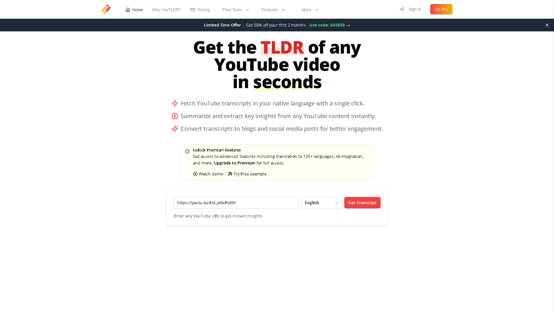you-tldr Interface Screenshot - Social Media Tool