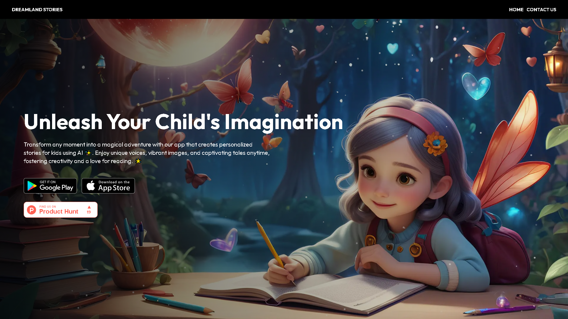 Dreamland - Create Kids Stories Interface Screenshot - Writing & Editing Tool