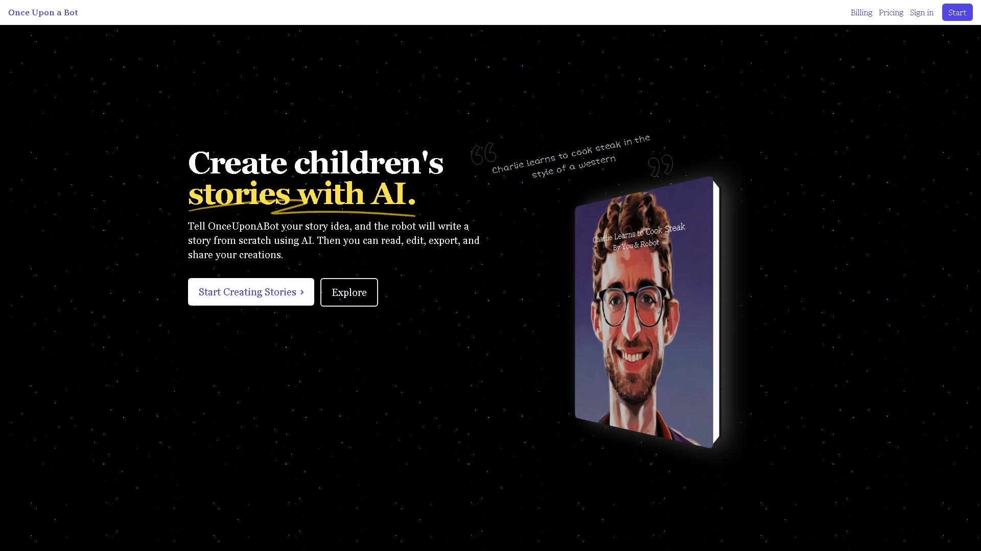 Once Upon a Bot Interface Screenshot - Writing & Editing Tool