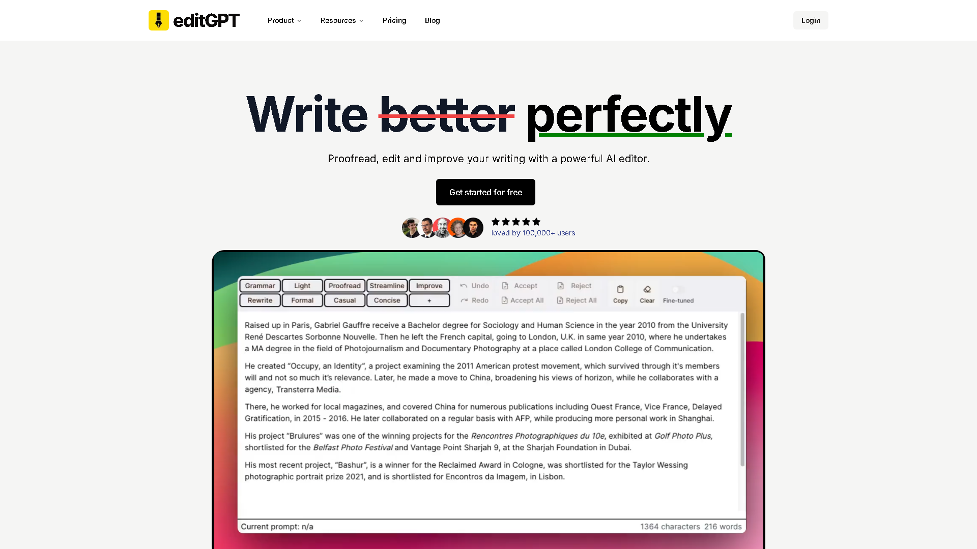 editGPT Interface Screenshot - Writing & Editing Tool