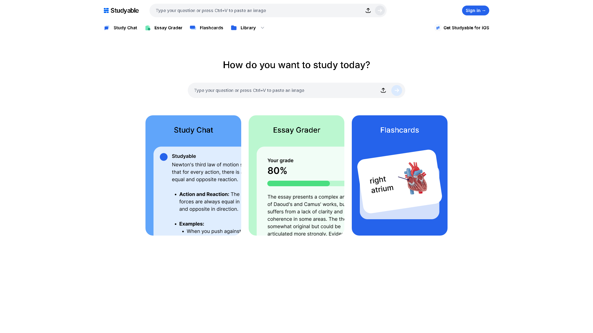 Studyable Interface Screenshot - Writing & Editing Tool