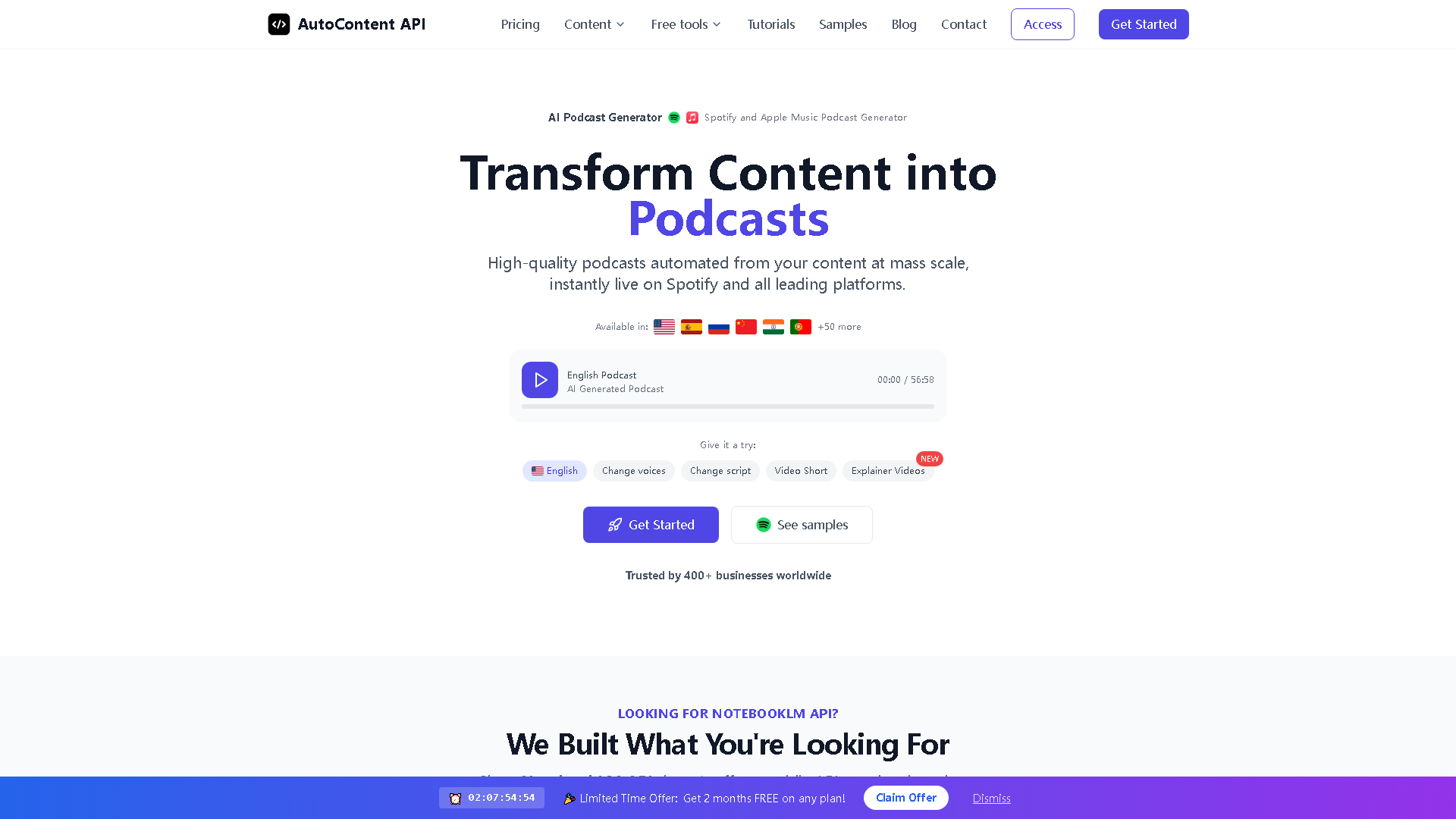 AutoContent API Interface Screenshot - Voice Generation & Conversion Tool