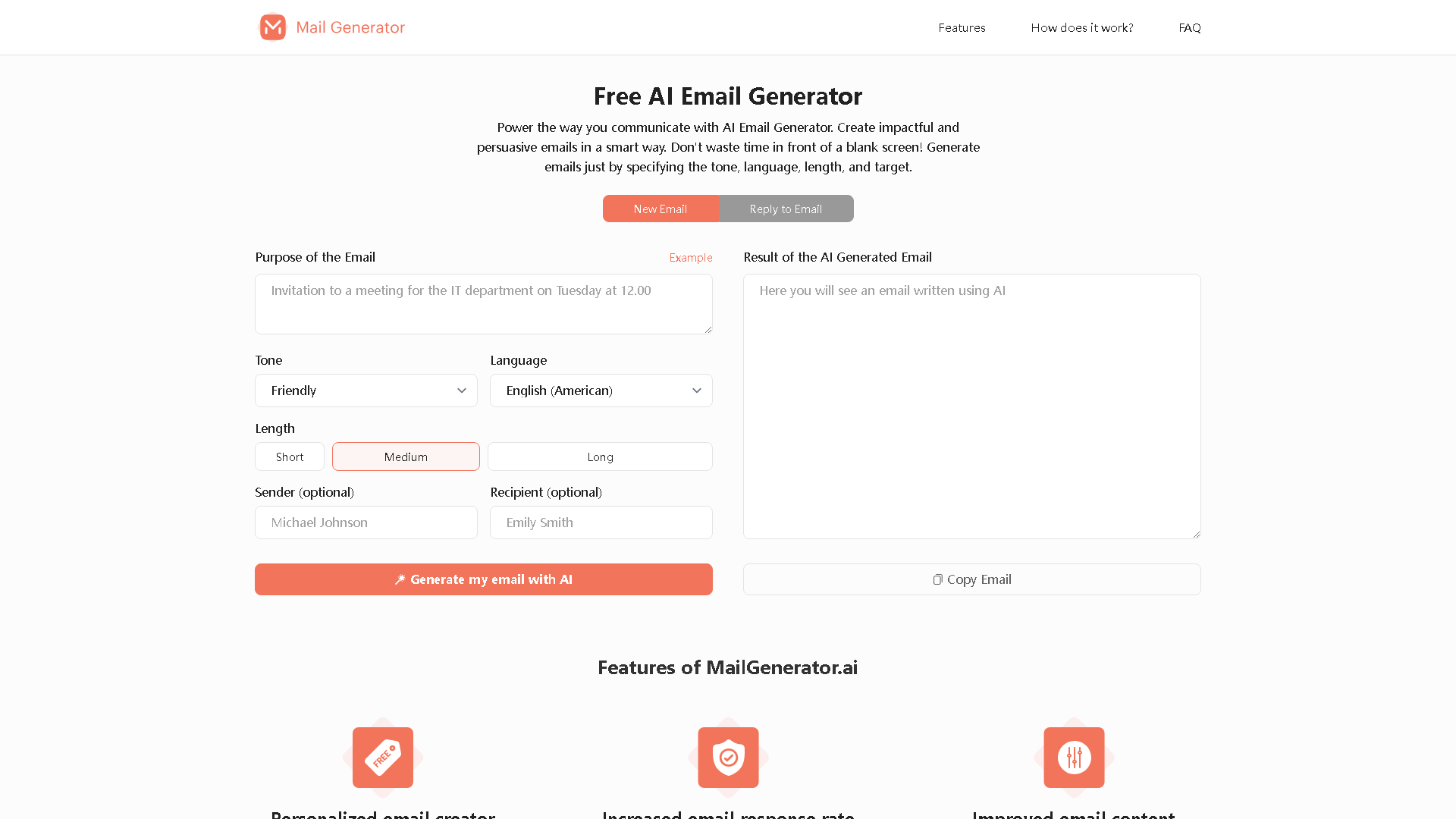 MailGenerator.ai Interface Screenshot - Writing & Editing Tool