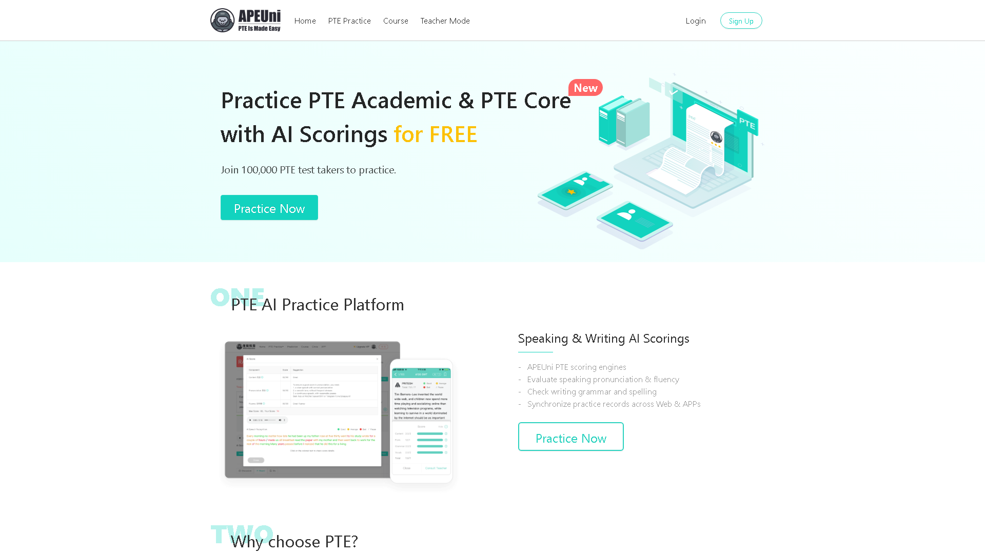 PTE APEUni Interface Screenshot - Writing & Editing Tool