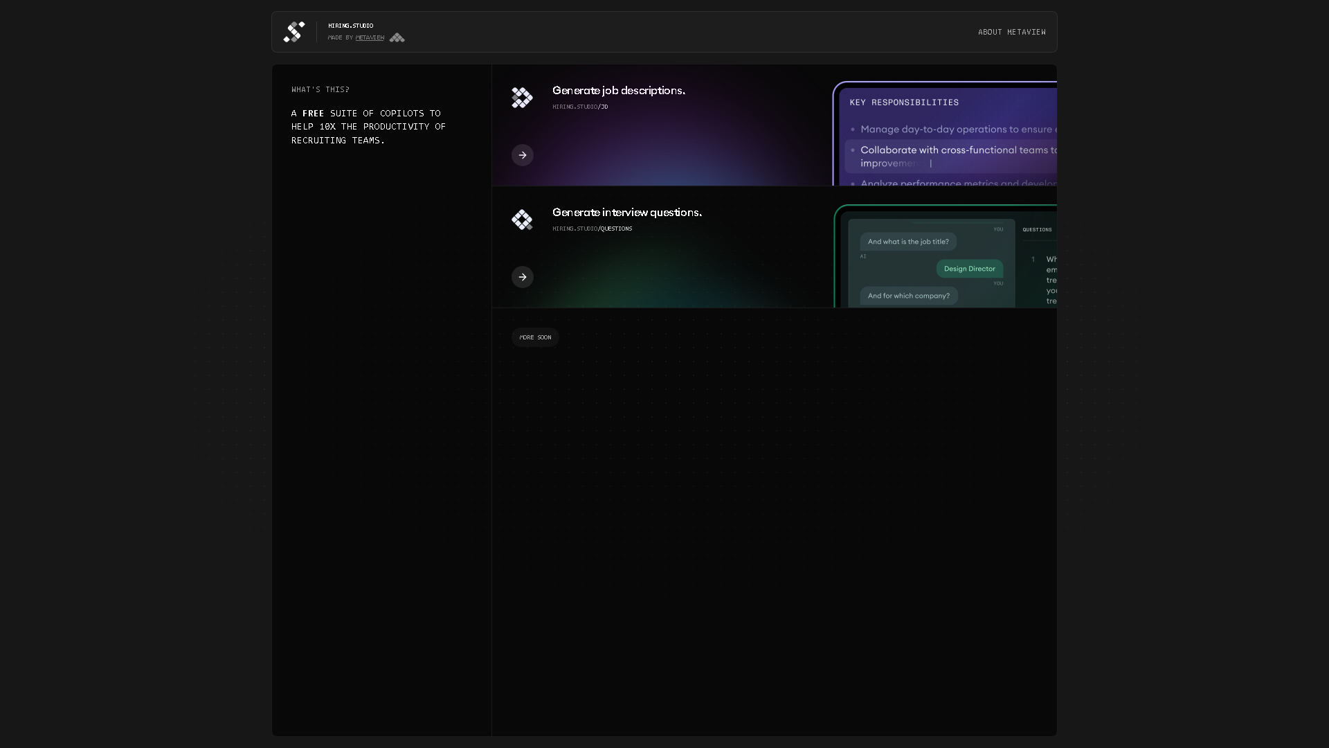 Hiring Studio by Metaview Interface Screenshot - Writing & Editing Tool