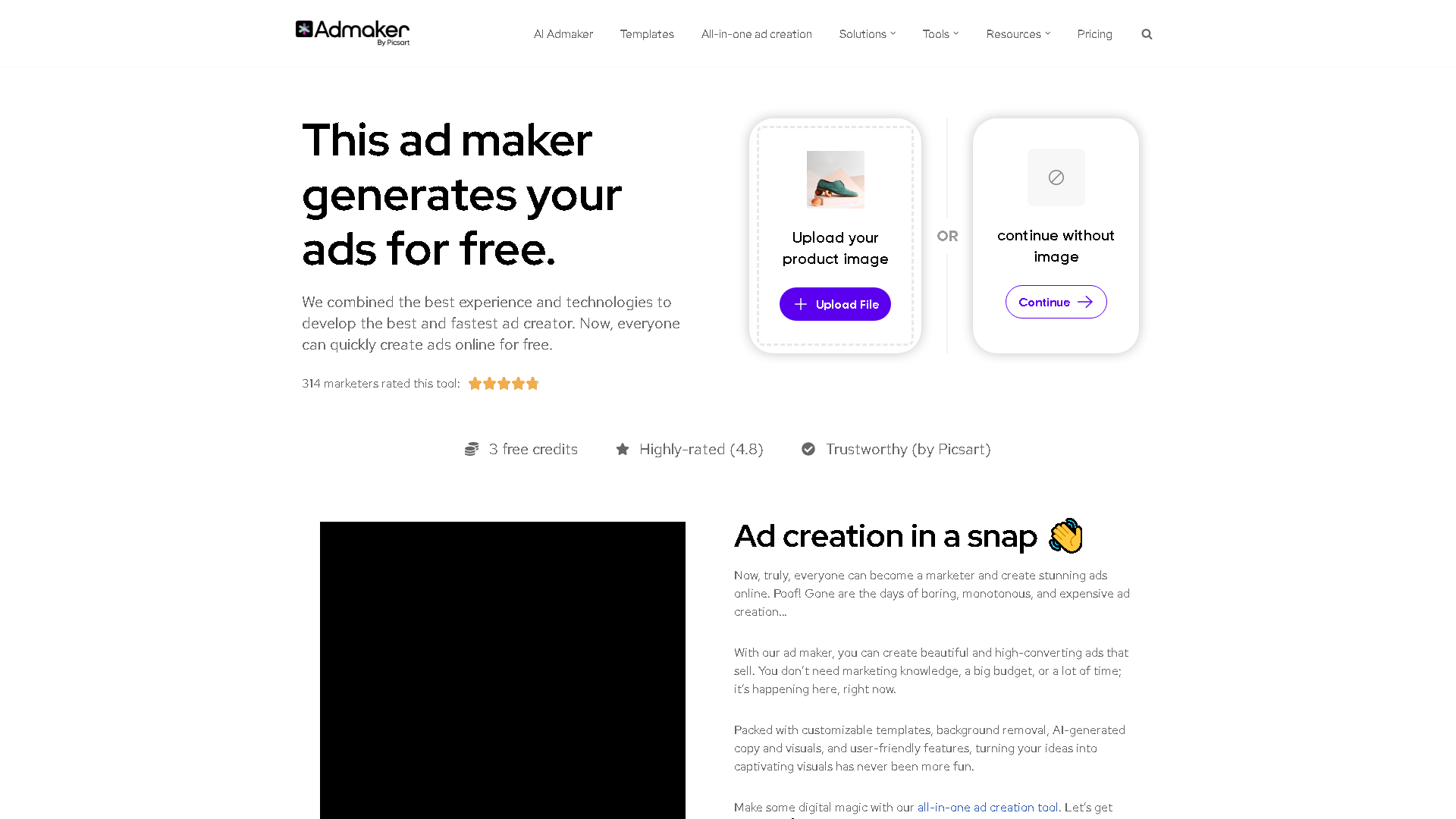 Admaker by Picsart Interface Screenshot - Writing & Editing Tool