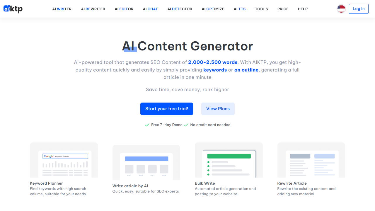 AIKTP Pricing Interface Screenshot - Writing & Editing Tool