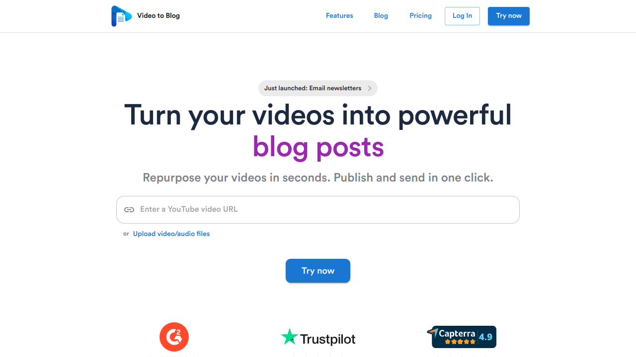 Video To Blog Pricing Interface Screenshot - Writing & Editing Tool