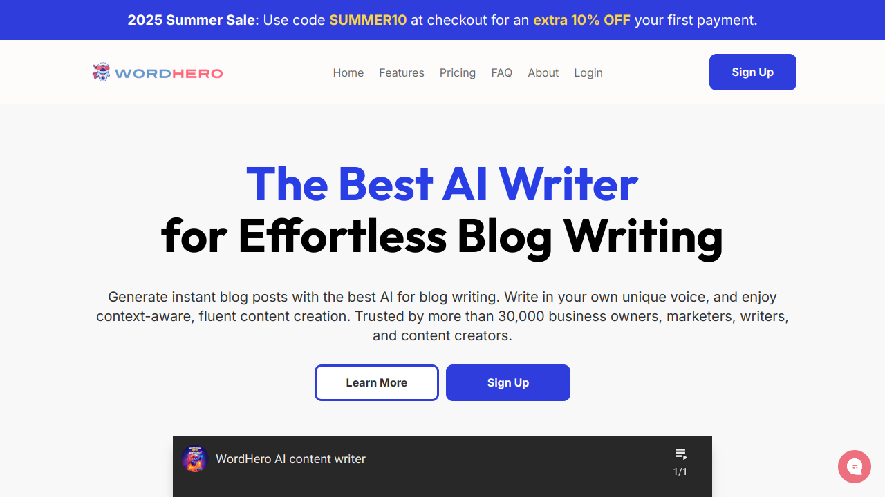 WordHero Pricing Interface Screenshot - Writing & Editing Tool