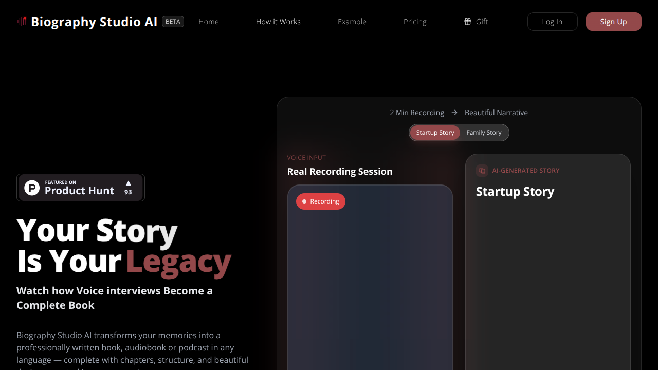 Biography Studio AI Interface Screenshot - Writing & Editing Tool