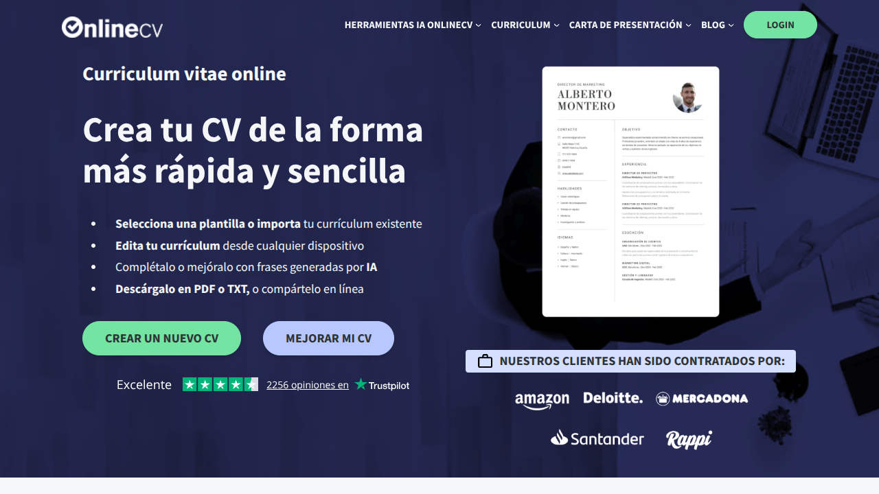 www.onlinecv.es Interface Screenshot - Writing & Editing Tool