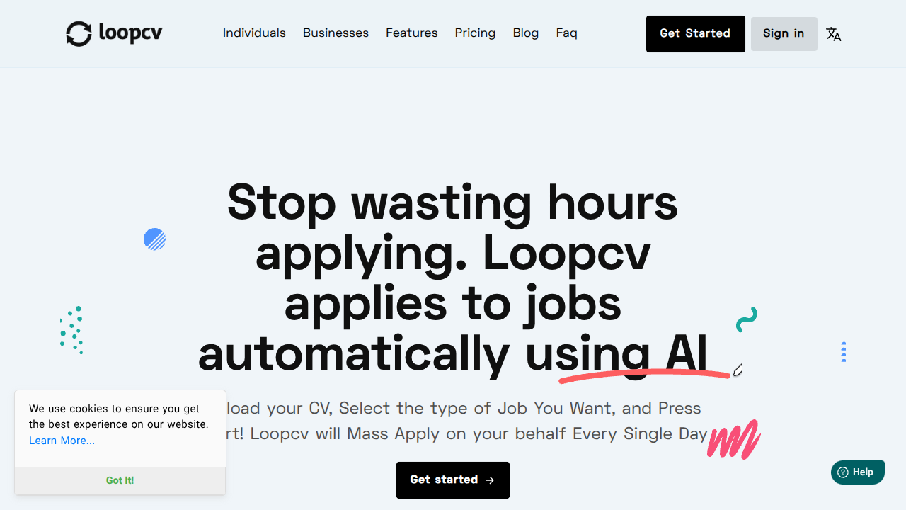 loopcv.pro Interface Screenshot - Writing & Editing Tool