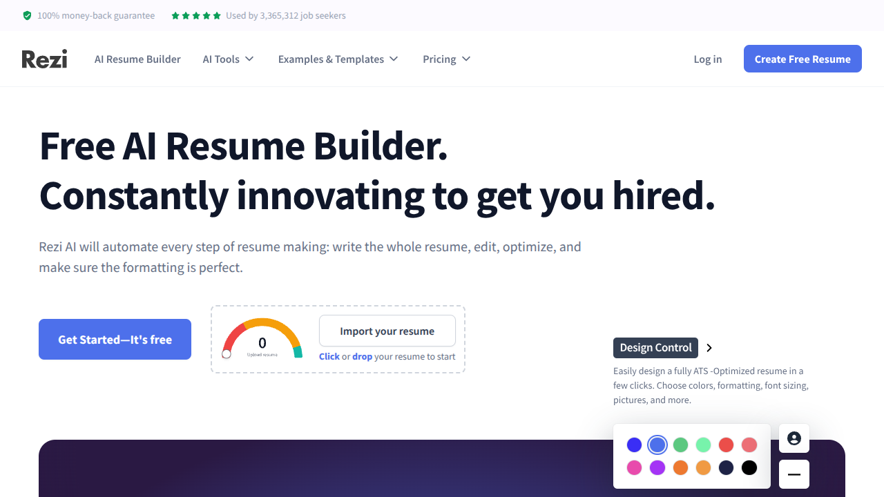 rezi.ai Interface Screenshot - Writing & Editing Tool
