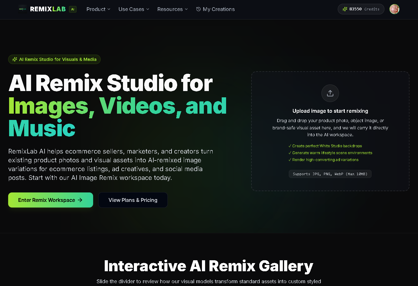 RemixLab AI Interface Screenshot - Image & Design Tool