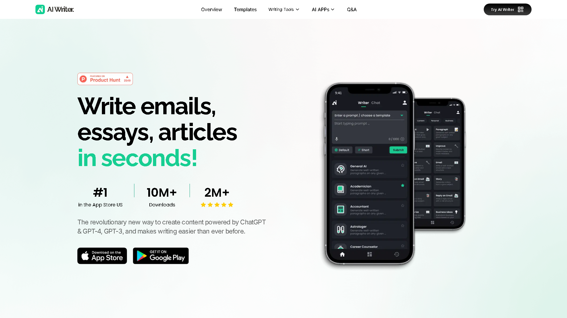 AI Writer Interface Screenshot - Writing & Editing Tool