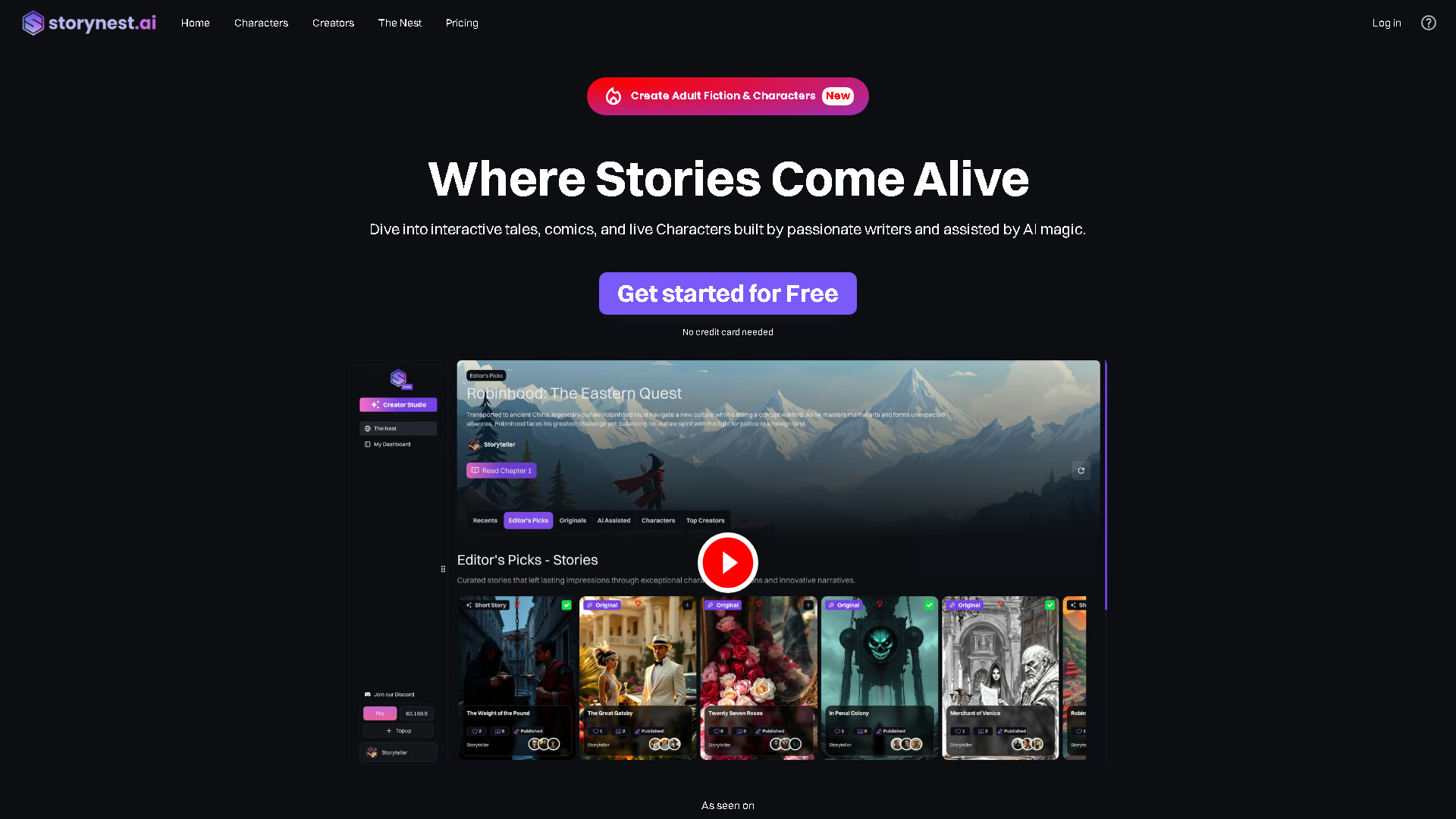StoryNest.ai Interface Screenshot - Writing & Editing Tool
