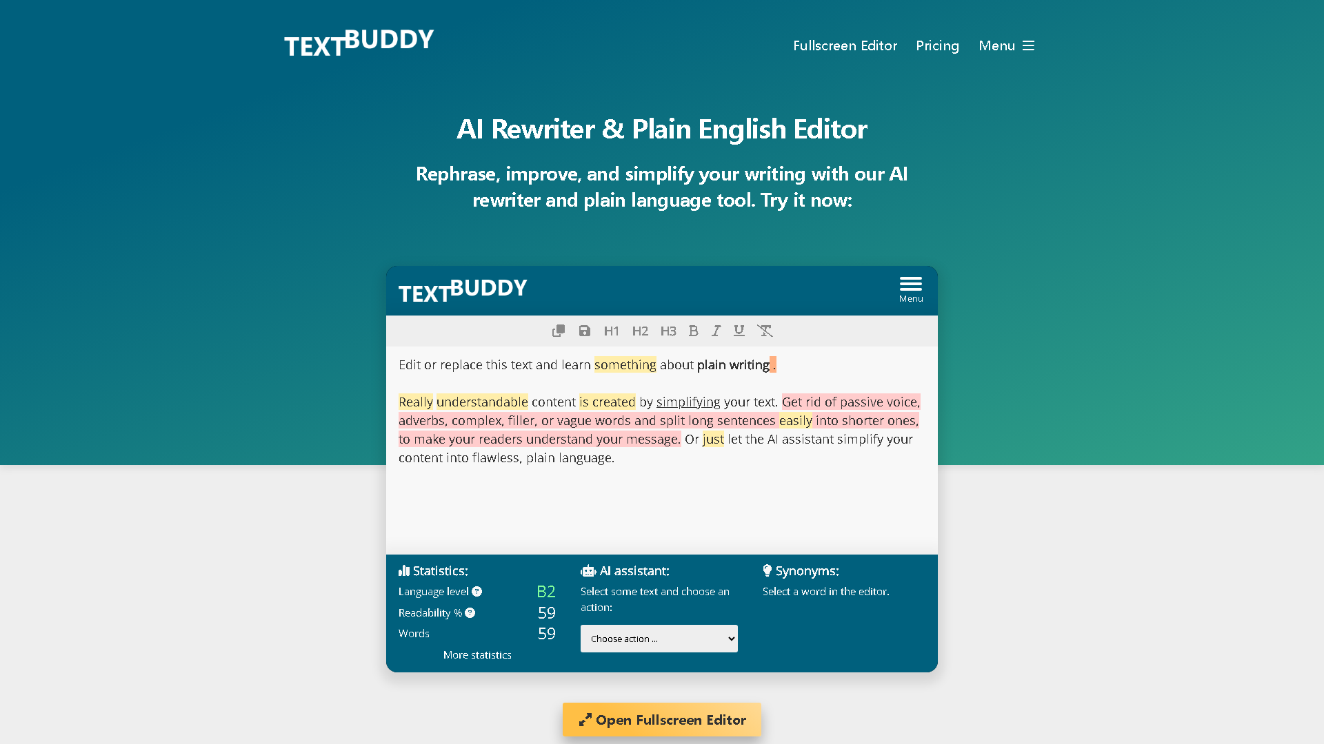 Textbuddy Interface Screenshot - Writing & Editing Tool