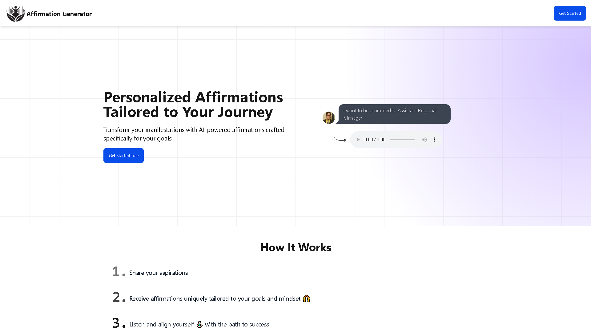 Affirmation-Generator Interface Screenshot - Writing & Editing Tool