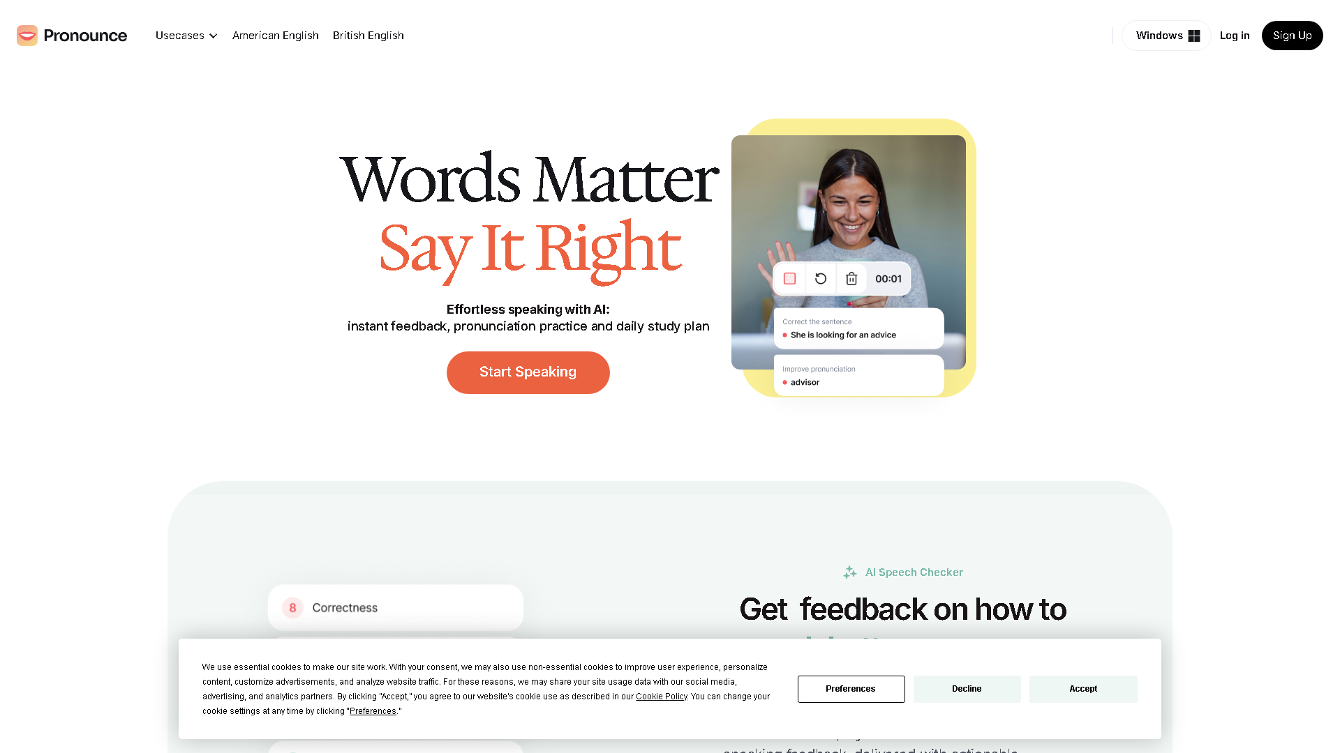 Pronounce AI Interface Screenshot - Writing & Editing Tool