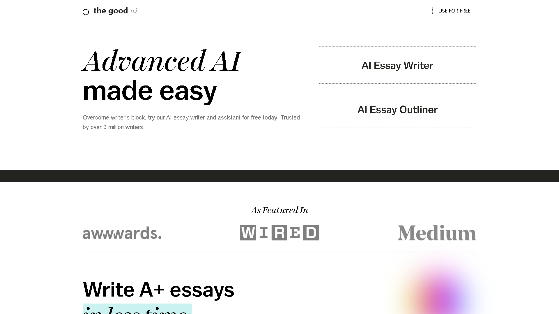 The Good AI Interface Screenshot - Writing & Editing Tool
