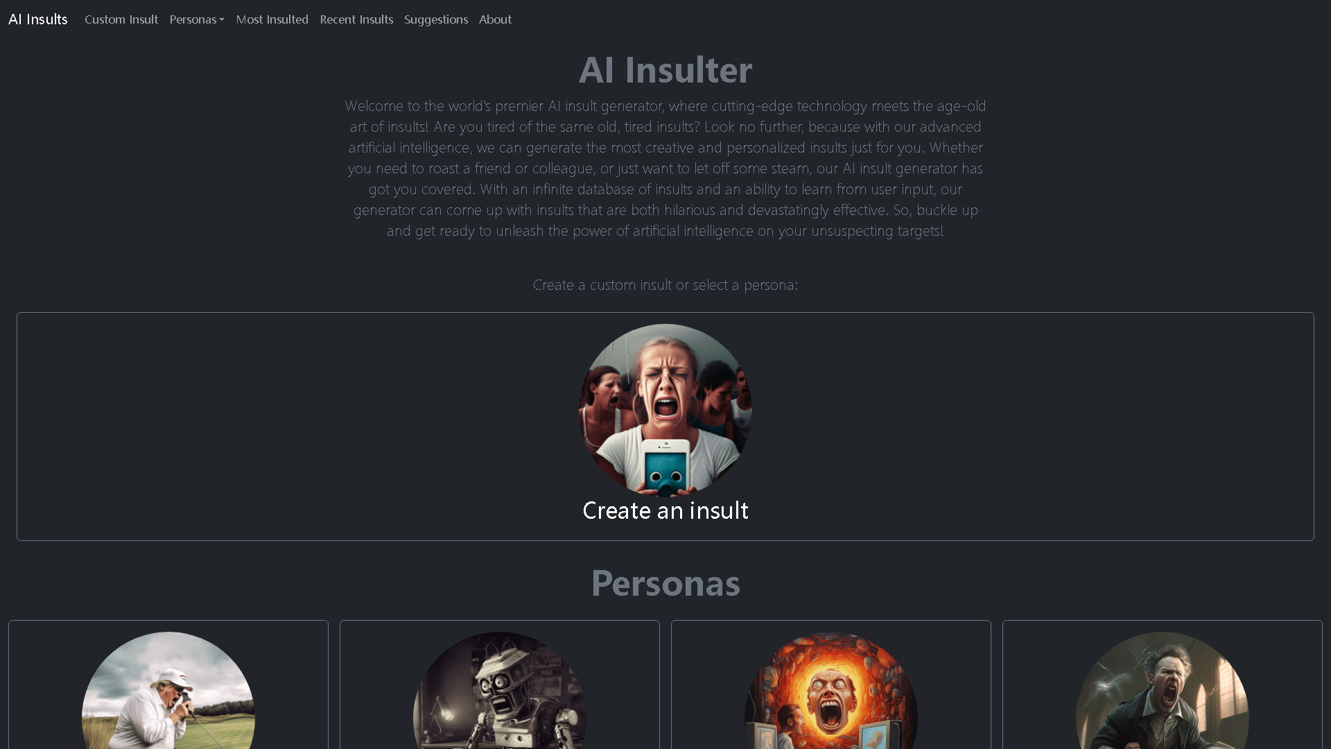 AI Insult Generator Interface Screenshot - Writing & Editing Tool