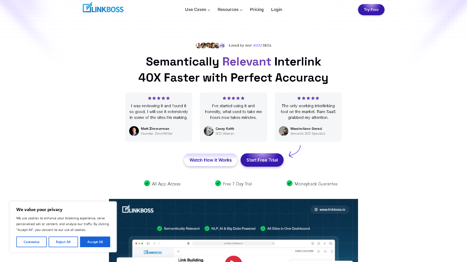LinkBoss Interface Screenshot - Writing & Editing Tool